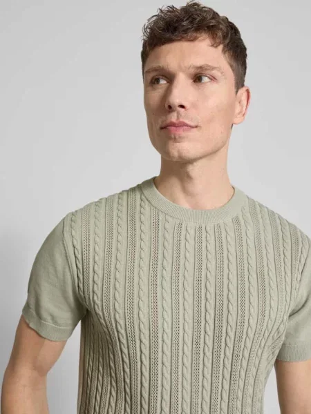 T-shirt z warkoczowym wzorem Lindbergh zielona