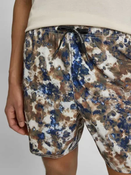 Szorty kąpielowe w całościowy wzór z elastycznym pasem Armani Exchange beżowe