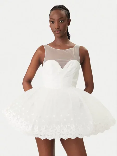 Bardot Cocktail obleka Hilda Hoop bela