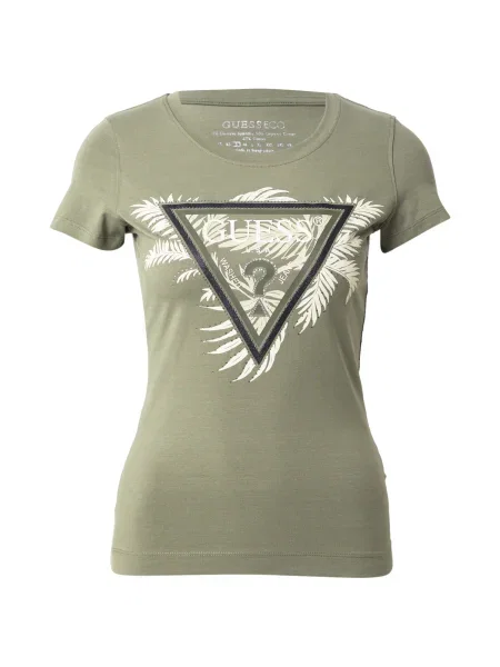 GUESS Tricou fildeş / oliv / negru / alb murdar verde