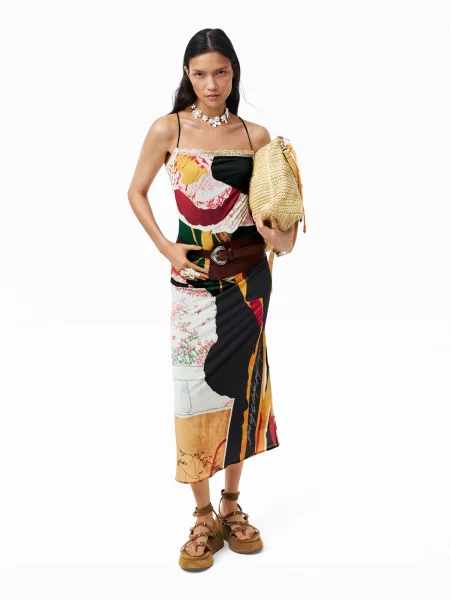 Desigual Šaty krémová / žltá / zelená čierna