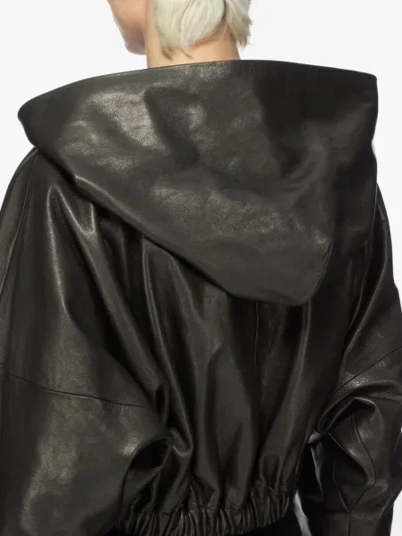 Hanorac cu glugă Rick Owens din piele negru