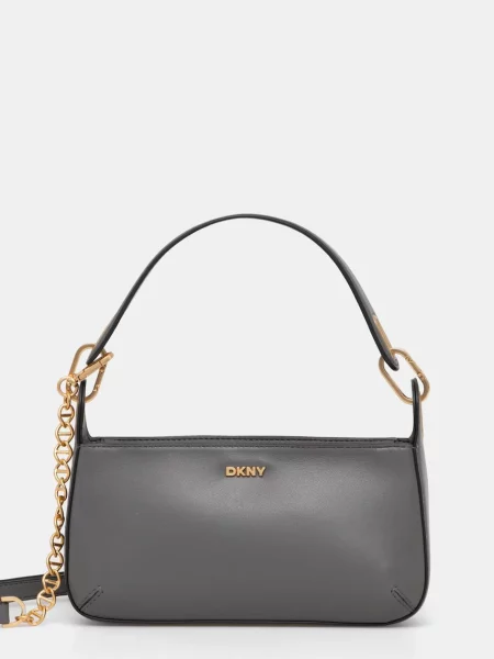 Кожена чанта Dkny сиво