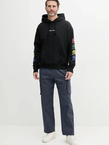 Tommy Jeans bluza z kapturem z nadrukiem czarny