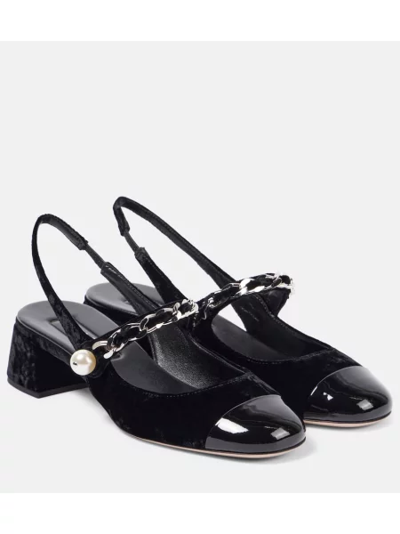 Salonarji Miu Miu iz rebrastega žameta črna