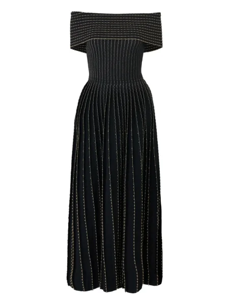 Rochie midi Carolina Herrera cu broderie până la genunchi de costum negru