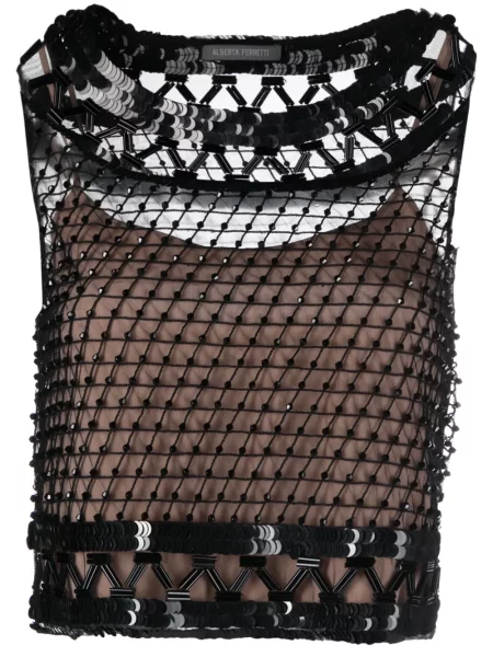 Top Alberta Ferretti fără mâneci plasă negru