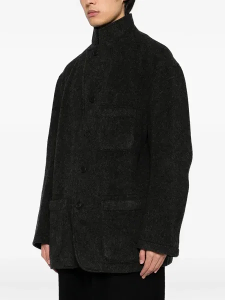 Geacă Yohji Yamamoto de lână cu model herringbone negru