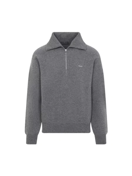 Dzianinowa koszulka polo Prada szara