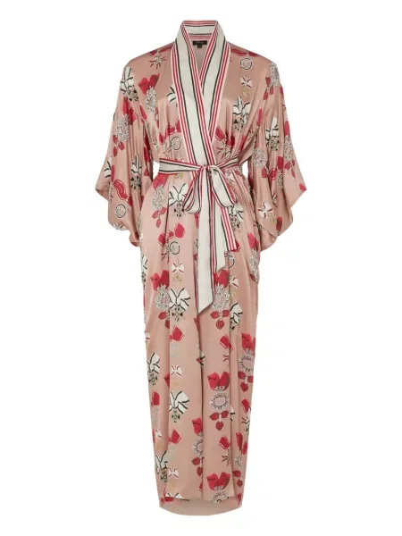 Palton Temperley London de mătase cu model floral cu imagine roz