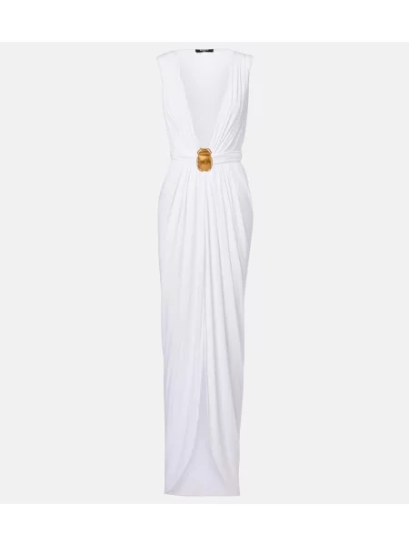 Rochie maxi Balmain din jerseu de costum alb