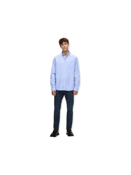 Cămașă Selected din țesătură twill albastru