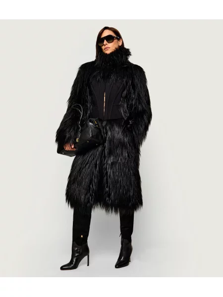 Palton de blană Elisabetta Franchi cu blană negru