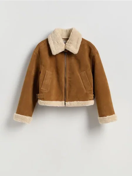 Reserved Jachetă din imitație de piele de oaie brun-auriu auriu