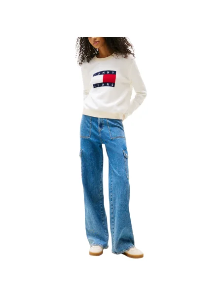 Tommy Jeans Mikina námornícka modrá / brusnicová biela