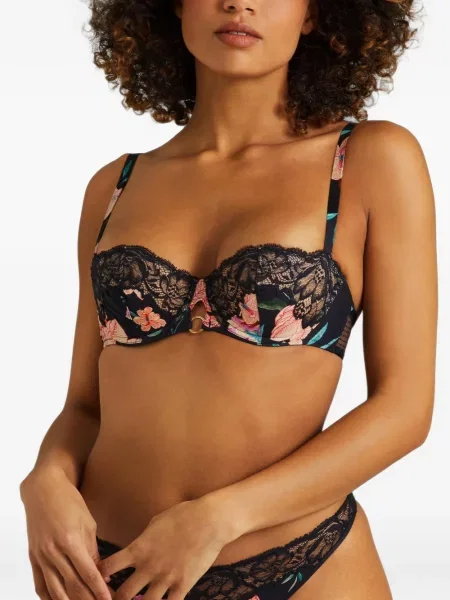 Sutien Aubade cu model floral cu imagine din dantelă negru