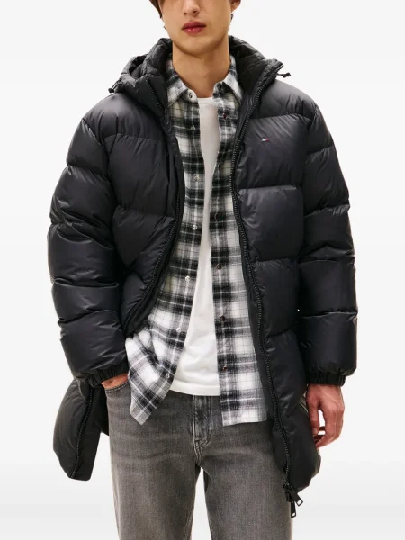 Palton Tommy Jeans cu glugă negru