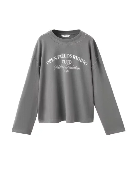 MANGO KIDS Tricou FIELDS gri închis alb