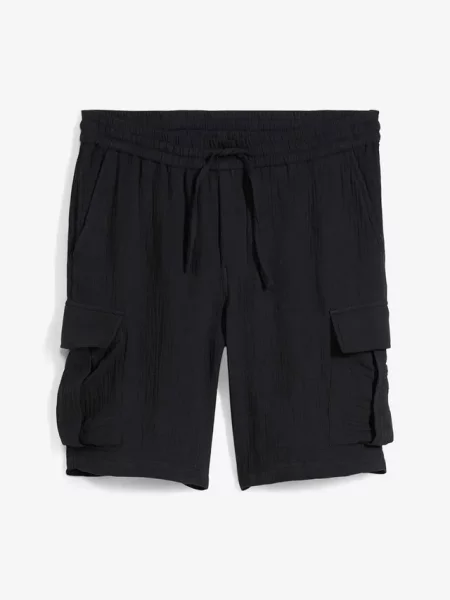 Bermudy regular fit z przewiewnego muślinu czarne