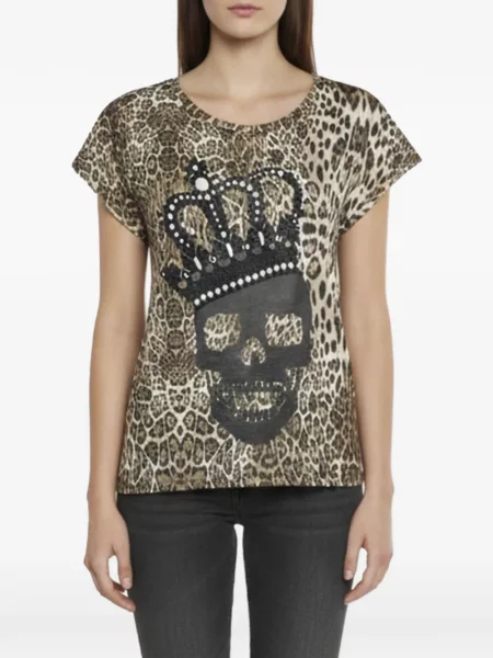 Tricou Philipp Plein cu imagine cu model leopard maro