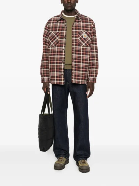 Cămașă Carhartt Wip în carouri maro