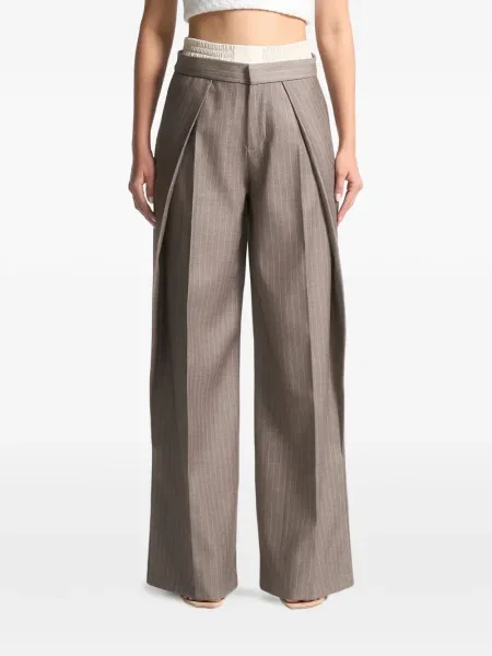 Pantaloni Manière De Voir din satin cu dungi maro