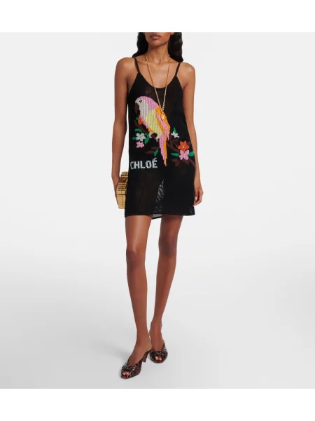 Rochie Chloé cu broderie negru