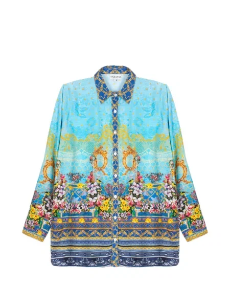 Lung cămașă Saraco cu model floral cu imagine albastru