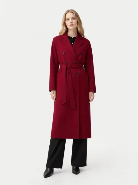 GOBI Cashmere Palton de primăvară-toamnă Women’s Double-Breasted Cashmere Coat bordeaux roșu