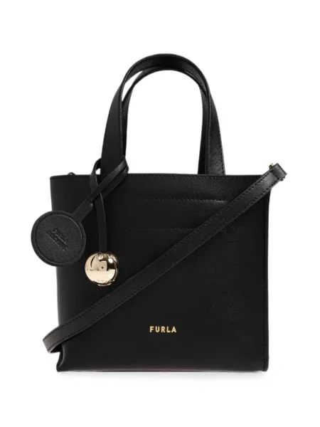 Geantă shopper Furla din piele cu autograf negru