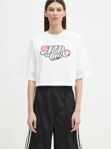 Tričko Fiorucci Curly Lollipop Logo Cropped Padded bílá