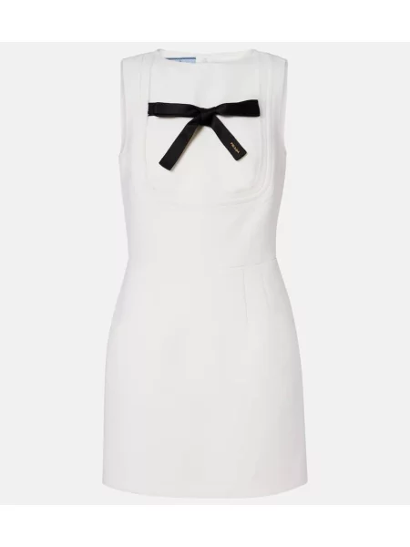 Rochie Prada cu funde de lână alb