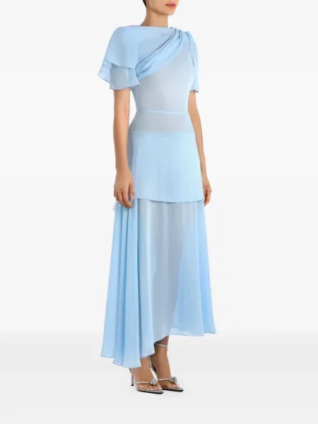 Rochie midi Post Meridiem cu volane până la genunchi de costum albastru