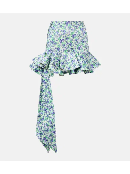 Fustă Rabanne cu model floral cu volane din jerseu violet