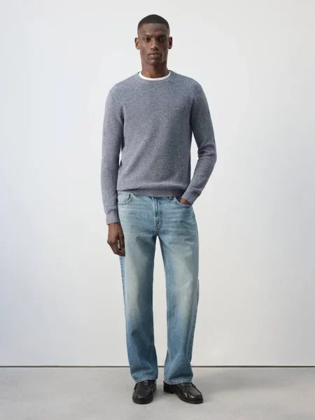 Sweter z cienkiej prążkowanej dzianiny Mężczyzna XXL MANGO MAN niebieski