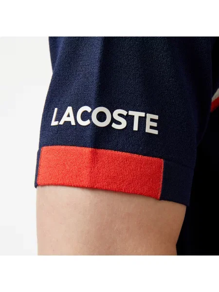 Lacoste Sweter Z Kołnierzykiem Polo Z Blokadą Koloru Regular Fit granatowy