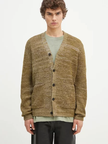 Vlněný svetr Norse Projects Loki Wool Cotton Rib Cardigan zelená