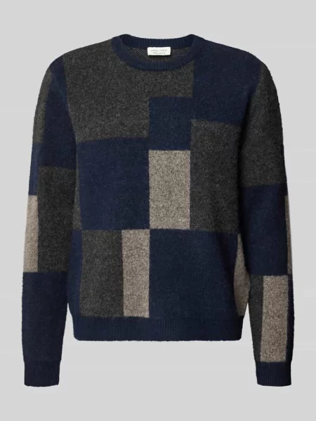 Sweter z dzianiny o kroju regular fit z prążkowanymi wykończeniami Casual Friday granatowy