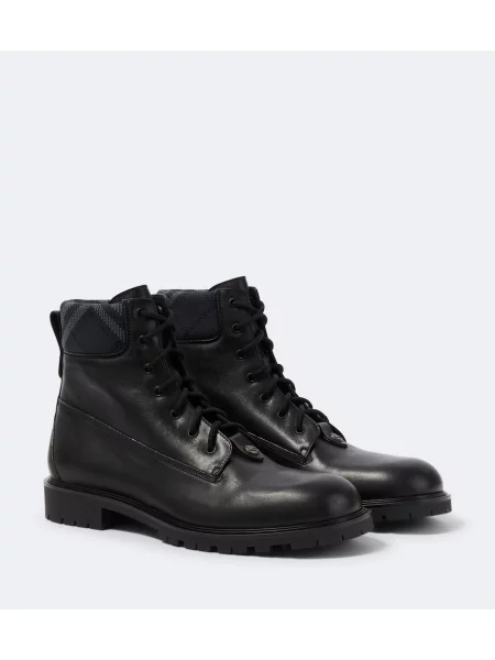 Cizme scurte Burberry din piele în carouri negru
