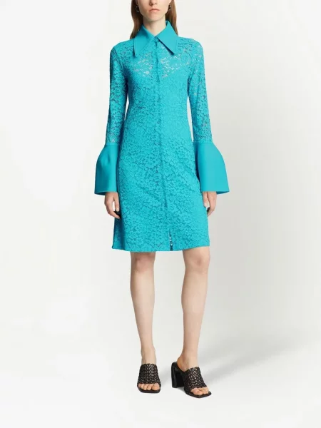 Květinové krajkové oblekové košilové šaty Proenza Schouler modré