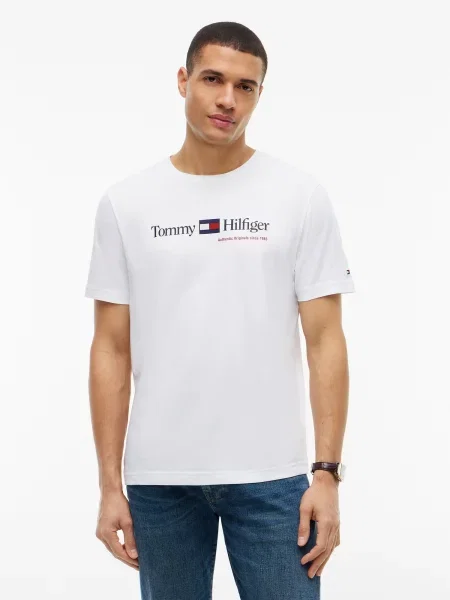 TOMMY HILFIGER Tričko BRAND LOVE námornícka modrá biela