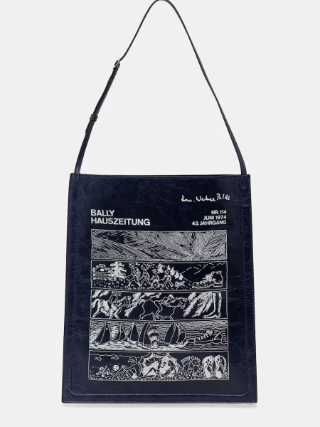 Usnjena torba Bally mornarsko modra