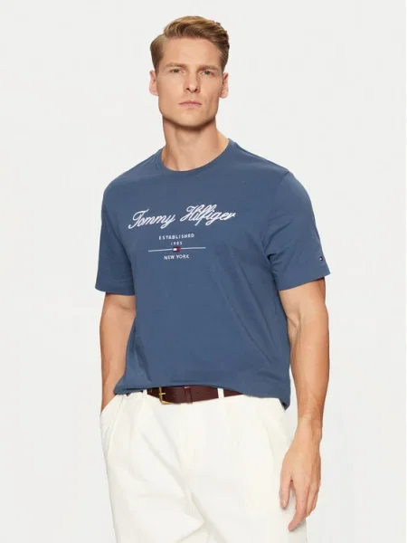 Tommy Hilfiger Póló Script Logo Tee kék