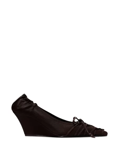 Pantofi cu toc Tory Burch cu șireturi cu pană din dantelă maro