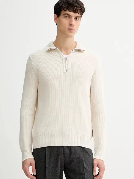 Marc O'Polo sweter z dodatkiem wełny z półgolfem beżowy