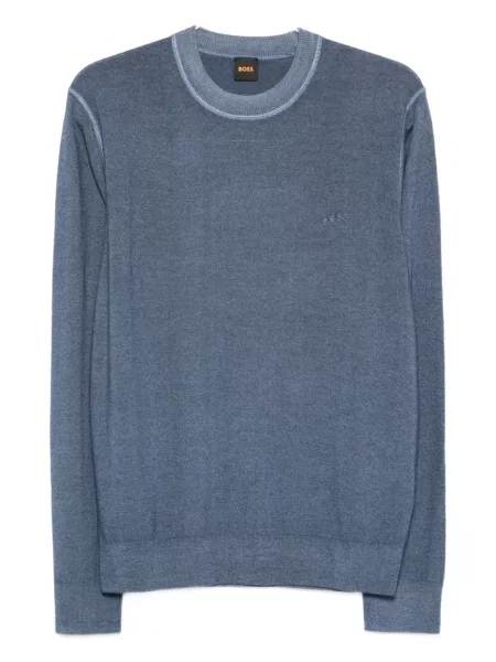 Вълнен пуловер Boss бродиран синьо