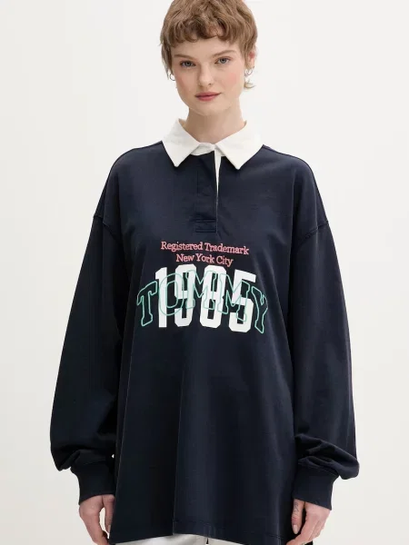 Tommy Jeans pulover bombažen modra