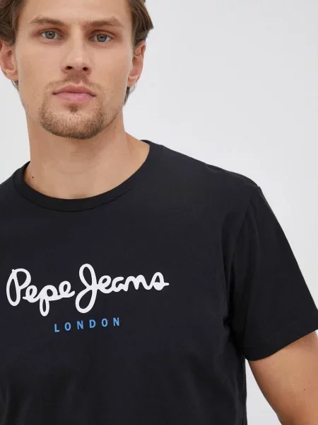 T-shirt z nadrukiem z logo model ‘EGGO’ Pepe Jeans czarna
