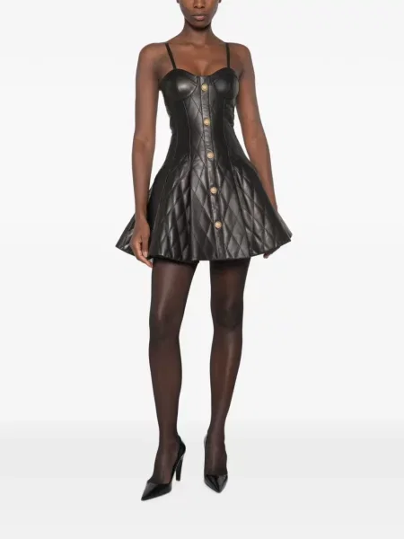 Matlasat rochie mini Balmain din piele negru