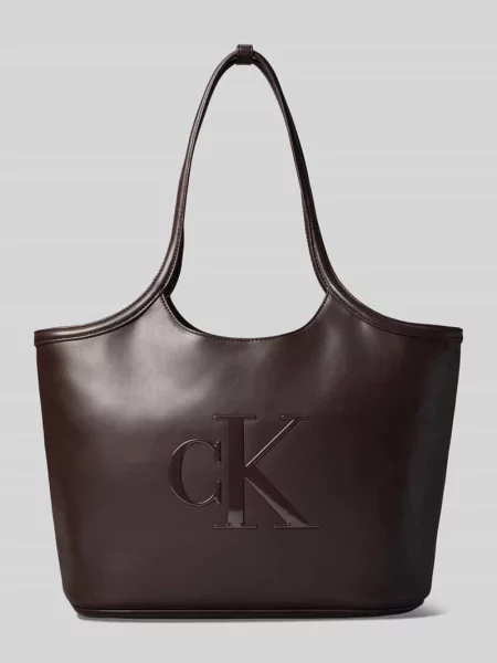 Calvin Klein torebka shopper z imitacji skóry brązowa